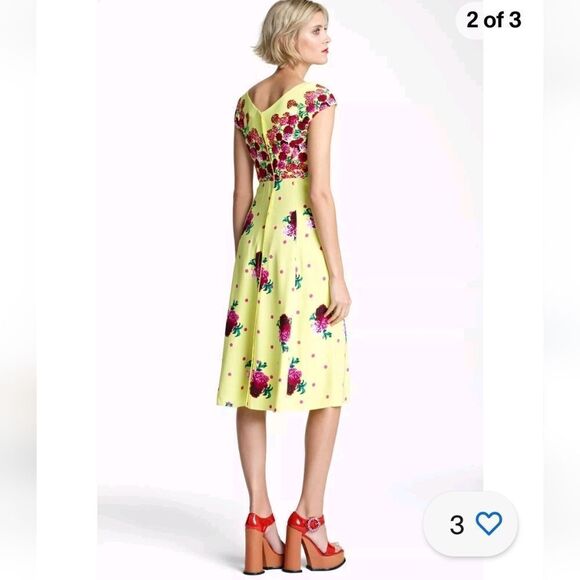 MARC JACOBS Polka Dot & Floral Print Romantic Retro Silk Midi Sunny Dress Size 6 - Picture 2 of 11